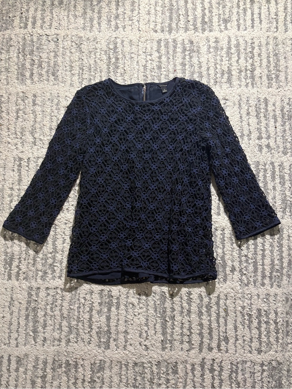 Ann Taylor blue floral crochet eyelet top blouse size S